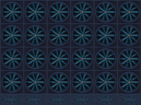 3d rendering. modern blue fan turbine stack wall background.の写真素材