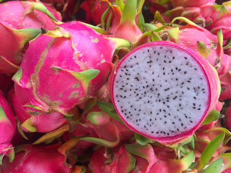 Hylocercus undatus or white dragon fruit in the market.の写真素材