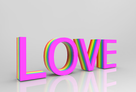 3d rendering. love letter words with lgbtq rainbow pattern color as texture on gray background.の写真素材