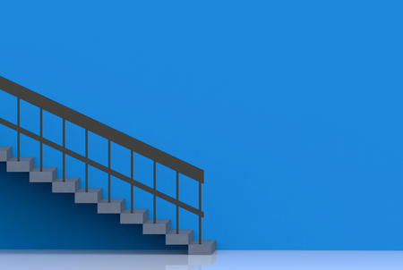 3d rendering. modern staircase on copy space blue background.の写真素材