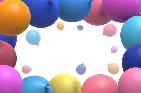 3d rendering. random color floating balloons frame   isolated on white background.の写真素材