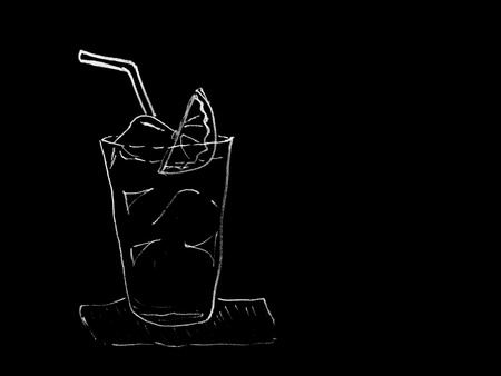 chalk lines in juice glass shape on black background.の写真素材