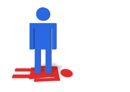 3d rendering. A big blue male standing on red female gender sign. gender pay gap conceptの写真素材