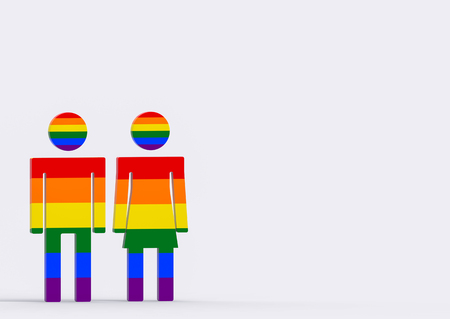 3d rendering. LGBT rainbow color male and female gender symbol on copy space gray background.の写真素材