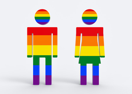 3d rendering. LGBT rainbow color on male and female gender icon symbol om white background.の写真素材