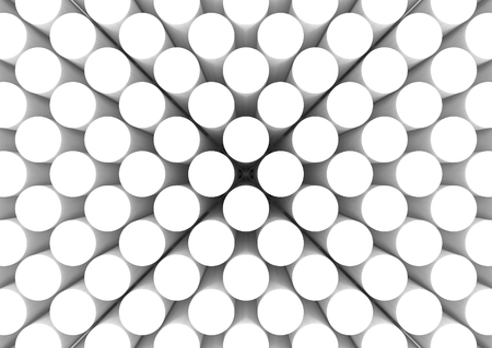 3d rendering. Top view of white long vertical cylinder tube chalks wall background.の写真素材