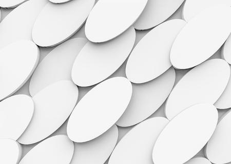 3d rendering. White diagonal random oval shape tile pattern wall background.の写真素材