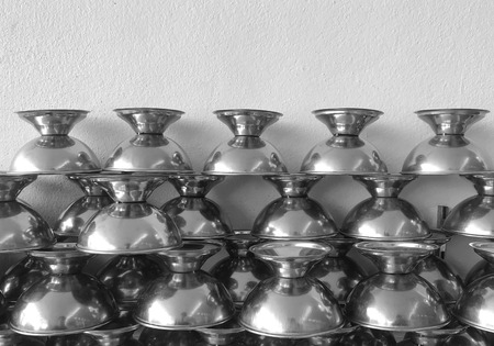 upside down ice cream bowls stack prepare for lunch time.の写真素材