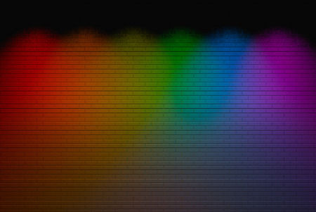 3d rendering. modern Lgbt rainbow color spot ligt shine on brick wall background.の写真素材