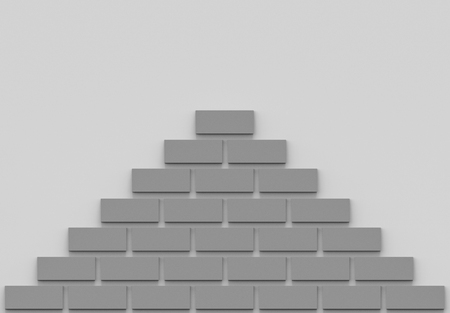 3d rendering. modern dark gray brick in pyramid shape decor on wall background.