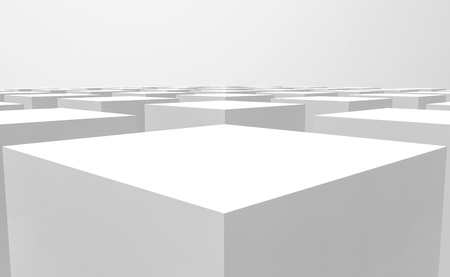 3d rendering. perspective view of modern abstract white square cube box bar stack wall design background.の写真素材