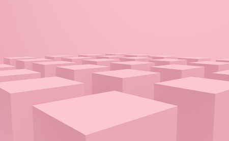 3d rendering. Sweet pastel pink color cube box stack on floor design background.の写真素材