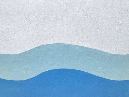 blue curve wave pattern on white cement wall background.