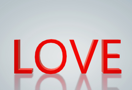 3d rendering. Red love letter word on gray background.の写真素材