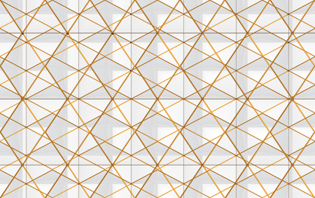 3d rendering. modern luxurious white triangle grid with golden edge line pattern design wall background.の写真素材