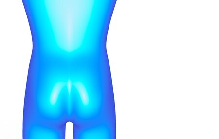 3d rendering. Human back bottom part in blue color cold tone style with clipping path isolated on white background.の写真素材