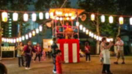 blurred Japanese traditional OBON dance festival background in summer, Japanの写真素材