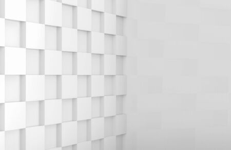 3d rendering. Modern minimal style white square grid tile corner room wall background.の写真素材