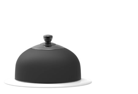 3d rendering. Black cloche covered on Hidden dish  isolated on white background.の写真素材