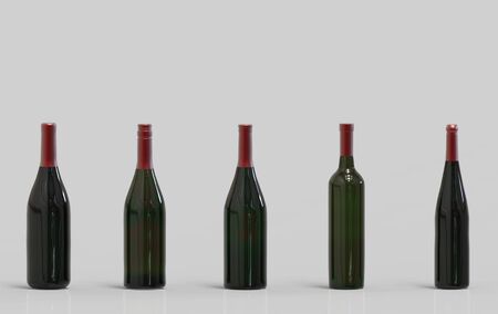 3d rendering. Empty red wine bottle green glass isolated on gray background.の写真素材