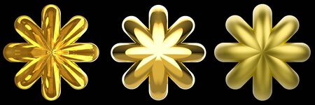 3d rendering. Gloden Six pointed star  collection set isolated on black background.の写真素材