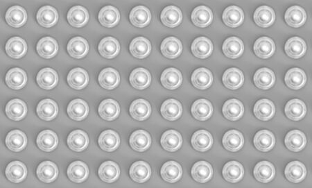 3d rendering. Silver circular button pattern on gray board wall background.
