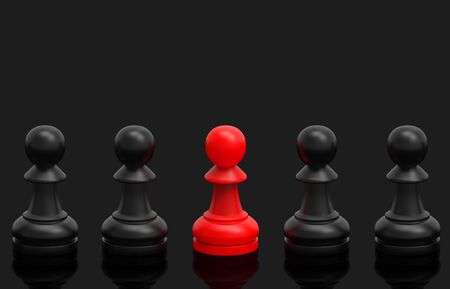 3d rendering. A red among black chesses group, leadership in business concept.の写真素材
