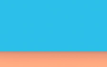 3d rendering. empty Contrasting blue wall and orange color floor design wall background.の写真素材