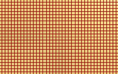 3d rendering. Abstract Golden grid square with red line wall background.の写真素材