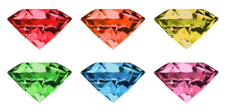 3d rendering. Luxury several colorful Diamond set collection isolated on white background.の写真素材