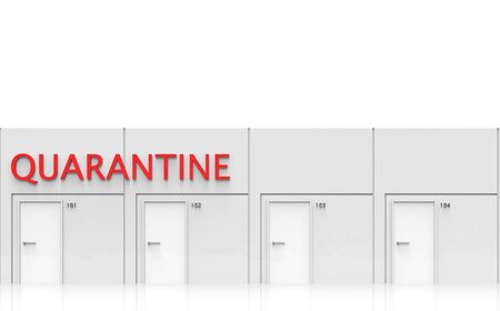 3d rendering. White door rooms row place for Quarantine from epidemic COVID-19 Corona virus outbreak crisis concept.の写真素材