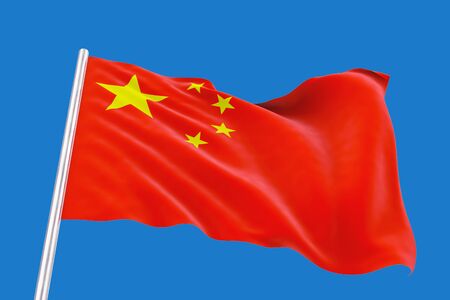 3d rendering. Windy waving China national flagの写真素材