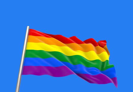 3d rendering. Windy waving  rainbow flag .