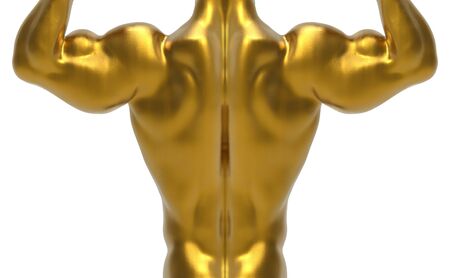 3d rendering. Back view of Golden muscle body building sculptureの写真素材