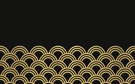 3d rendering. modern luxurious golden circle ring wave pattern on black wall design background.の写真素材