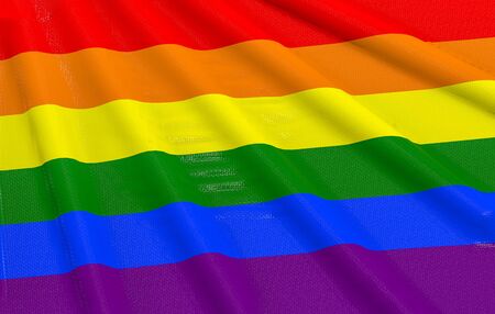 3d rendering. waving LGBTQ  rainbow color Flag wall background.