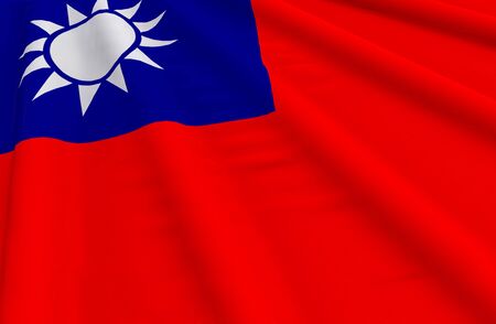 3d rendering. waving Taiwan national Flag wall background.の写真素材