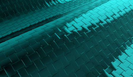 3d rendering. modern dark light blue metal square tiles background.の写真素材