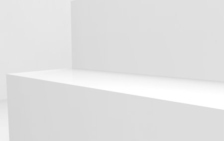 3d rendering. close up on empty white stair with gray wall as background.の写真素材