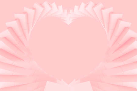 3d rendering. soft pink twirl swirl art in Heart shape wall background.の写真素材
