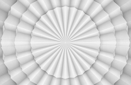 3d rendering. Abstract circular White folding paper fan art wall background.の写真素材