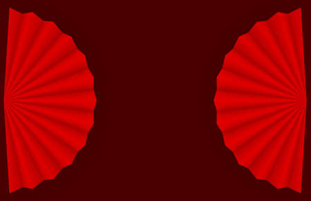3d rendering. Folding Oriental Chinese Red paper fan design wall background.の写真素材