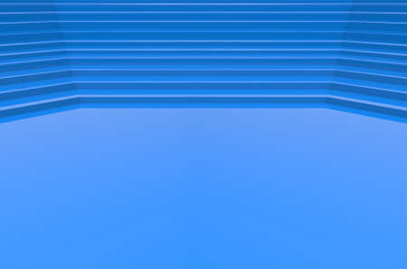 3d rendering. Empty blue floor with stair wall background.の写真素材