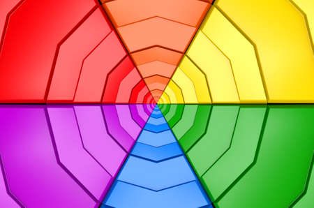 3d rendering. LGBT rainbow grid pieces composed to hexagonal wall background.