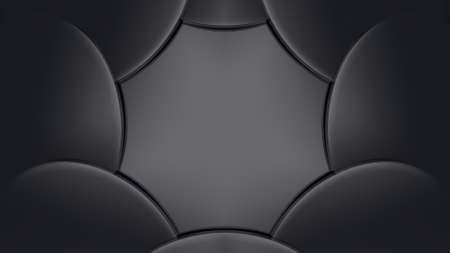 3d rendering. Artistic black ovel plates with empty space wall background.の写真素材