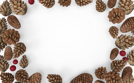 3d rendering. Christmas pin cone decorating on white background.の写真素材