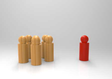 3d rendering. A Red leadership one separate form the group on gray background.の写真素材