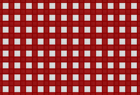 3d rendering. Simple red and white square grid pattern wall background.の写真素材