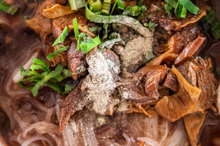 Close up the noodle with beef and Soup, Thai Food.の写真素材
