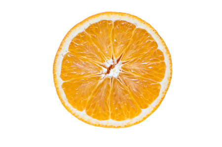 A round orange slice on a white background.の写真素材